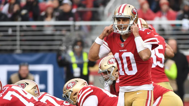 Jimmy Garoppolo during their NFL game at Levi's Stadium on December 24, 2017 in Santa Clara, California.