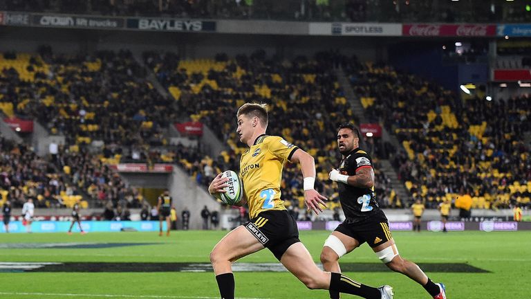 Jordie Barrett thought he had a try but the play was called back 