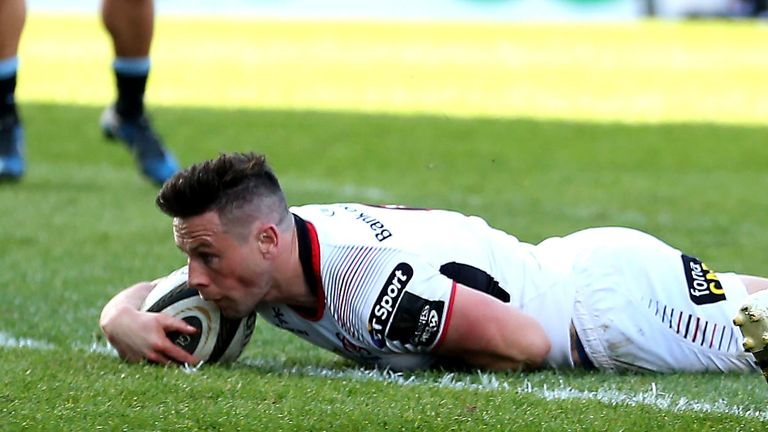 Guinness PRO 14, Kingspan Stadium, Belfast 21/4/2018.Ulster Rugby vs Glasgow Warriors.Ulster's John Cooney scores a try.Mandatory Credit ..INPHO/Brian Little