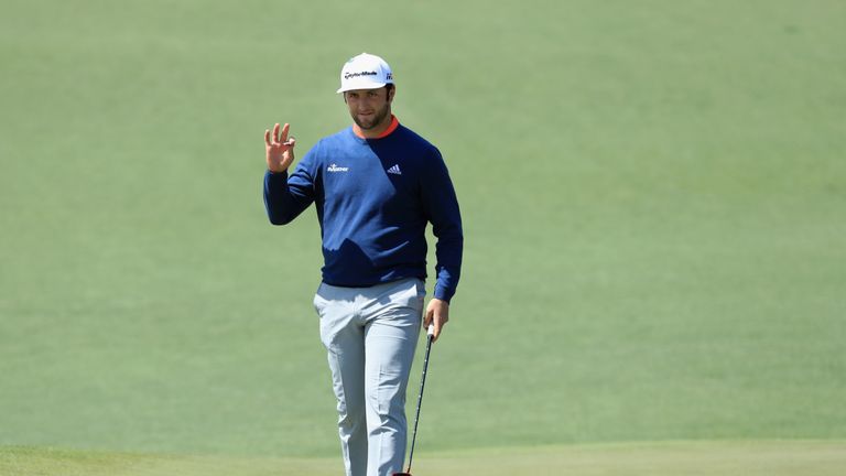 Jon Rahm during the final round of the 2018 Masters Tournament at Augusta National Golf Club
