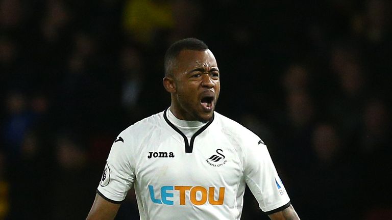 Jordan Ayew during the Premier League match between Watford and Swansea City at Vicarage Road on December 30, 2017 in Watford, England.
