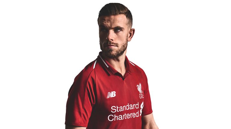 Jordan Henderson models Liverpool's 2018/19 kit