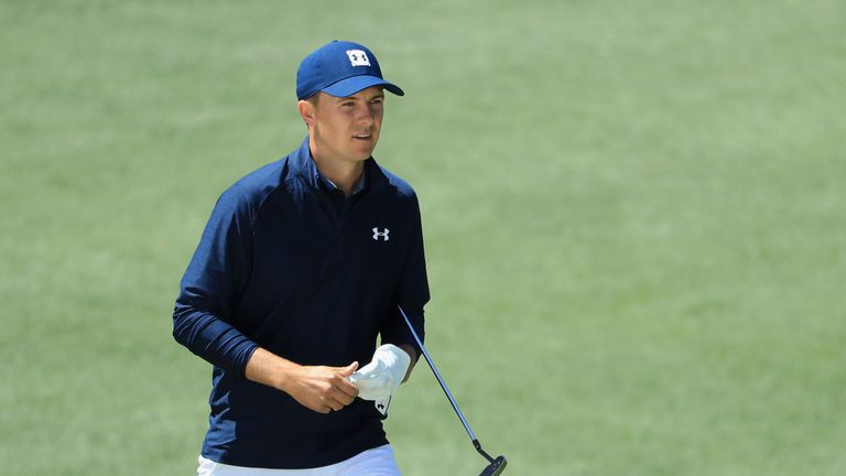 Jordan Spieth during the first round of the 2018 Masters Tournament at Augusta National Golf Club 