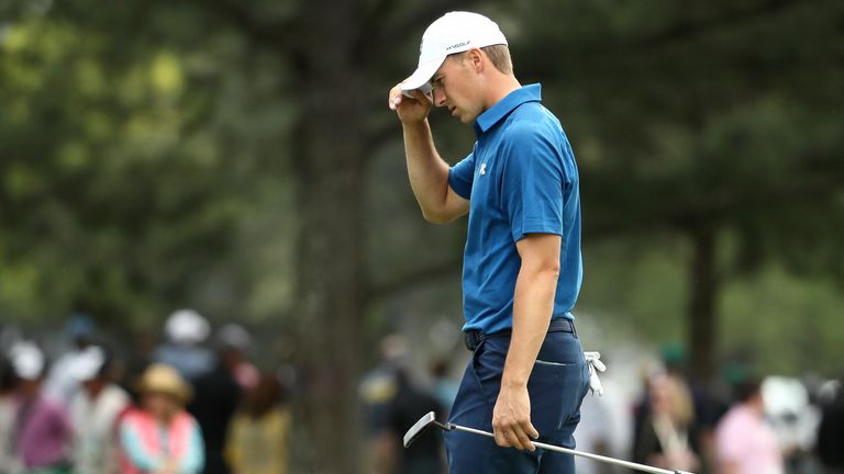 Jordan Spieth during the second round of the 2018 Masters Tournament at Augusta National Golf Club 