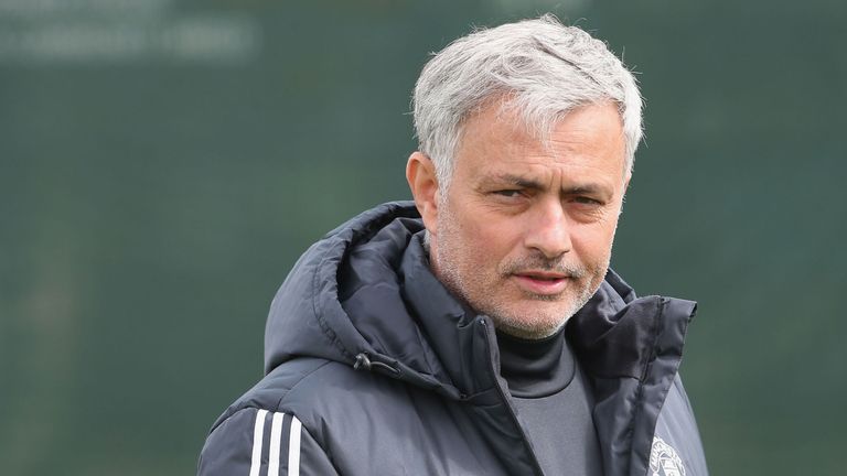 Jose Mourinho at Aon Training Complex on April 28, 2018 in Manchester, England.