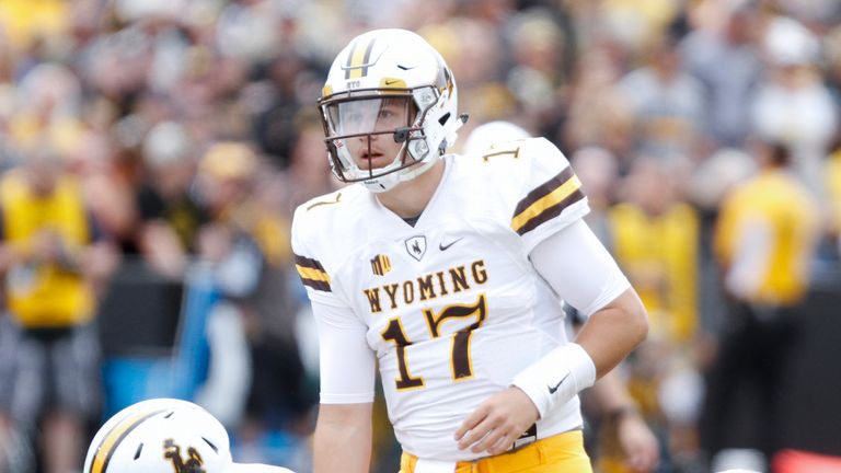 IOWA CITY, IOWA- SEPTEMBER 2:  Quarterback Josh Allen #17 of the Wyoming Cowboys in the first quarter against the Iowa Hawkeyes, on September 2, 2017 at Kinnick Stadium in Iowa City, Iowa.  (Photo by Matthew Holst/Getty Images) *** Local Caption *** Josh Allen