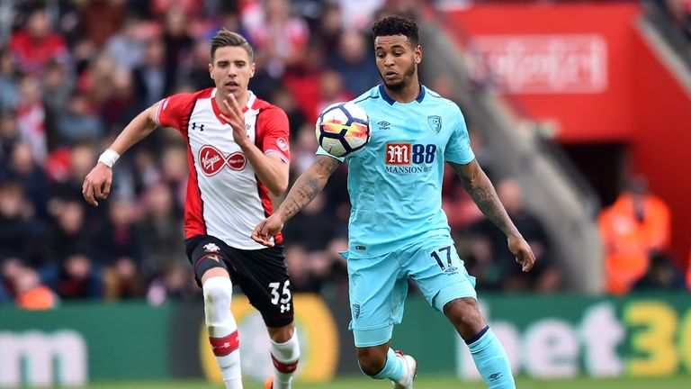 Jan Bednarek in pursuit of Joshua King during the Premier League match between Southampton and Bournemouth at St Mary's Stadium