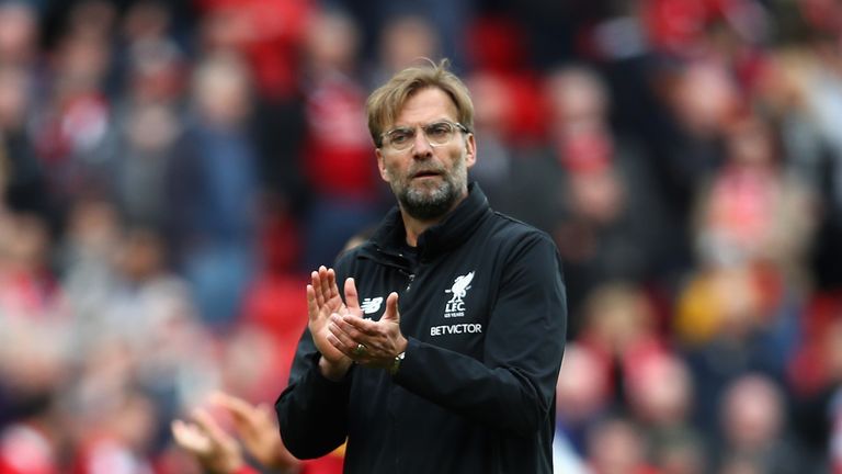 Jurgen Klopp during the Premier League match between Liverpool and Stoke City at Anfield on April 28, 2018 in Liverpool, England.