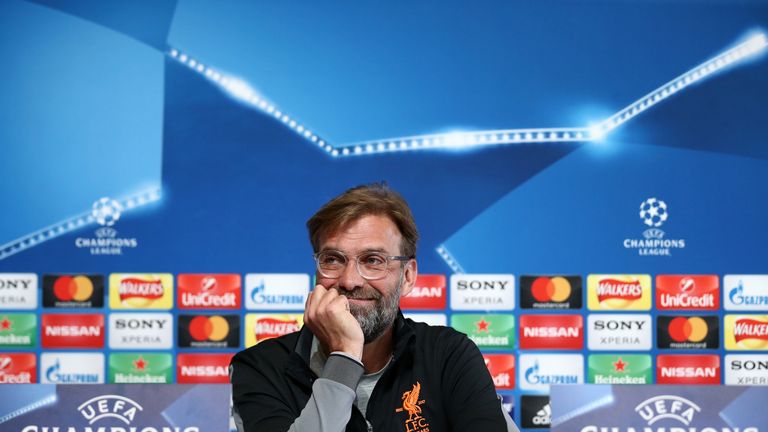 Jurgen Klopp during a press conference at Manchester City Football Academy ahead of Liverpool's UEFA Champions League quarter final, second leg against Manchester City at the Etihad Stadium