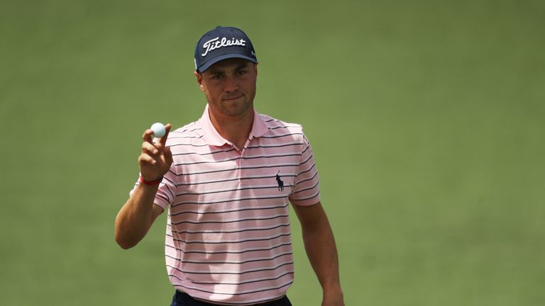 Justin Thomas during the second round of the 2018 Masters Tournament at Augusta National Golf Club 