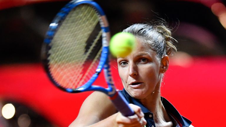 Czech Karolina Pliskova returns the ball to Netherland's Kiki Bertens during their tennis match at the WTA Tennis Grand Prix on April 24, 2018 in Stuttgart, southwestern Germany.