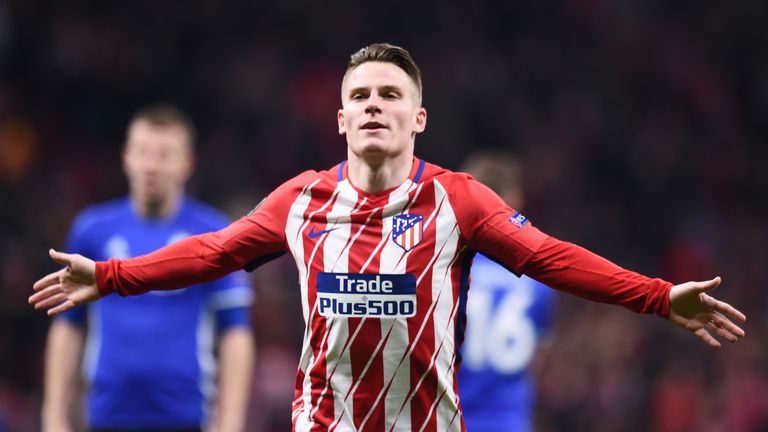 Kevin Gameiro celebrates scoring for Atletico Madrid