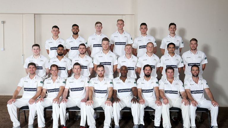 Abbas (middle row, second from right) lines up with his Leicestershire team-mates