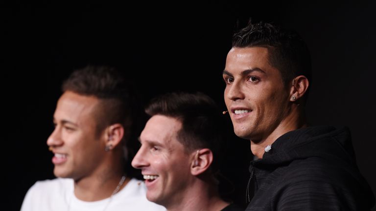 Neymar, Lionel Messi and Cristiano Ronaldo at 
the FIFA Ballon d'Or Gala 