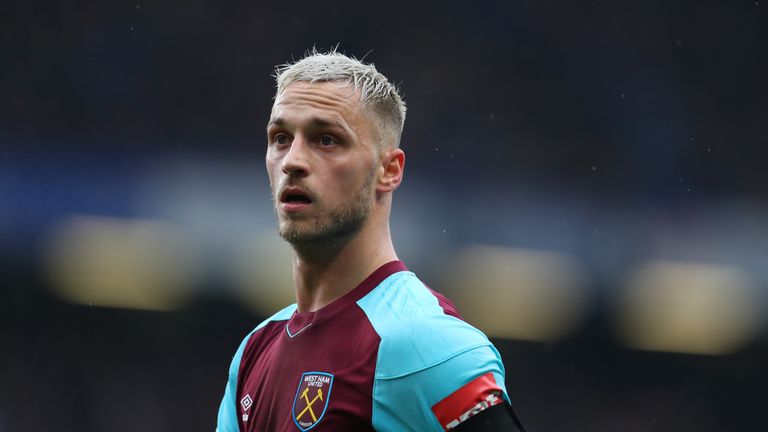 Marko Arnautovic of West Ham United during the Premier League match between Chelsea and West Ham United at Stamford Bridge on April 8, 2018