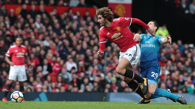 Marouane Fellaini during the Premier League match between Manchester United and Arsenal at Old Trafford on April 29, 2018 in Manchester, England.