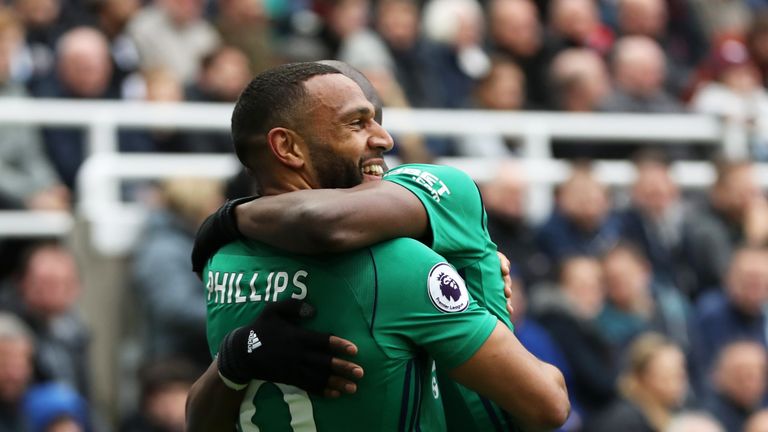 Matt Phillips celebrates scoring for West Bromwich Albion during at St. James Park