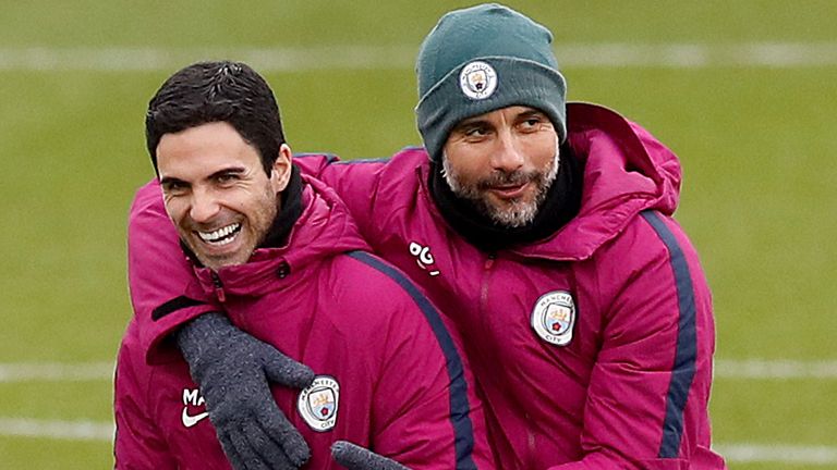 Mikel Arteta is part of Pep Guardiola&#39;s coaching staff at Manchester City