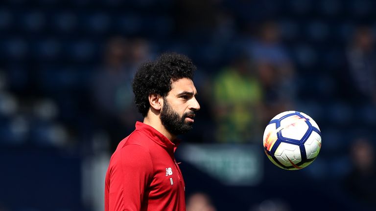 Mo Salah warms up before West Brom v Liverpool
