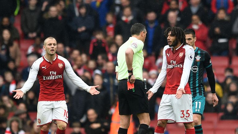 Mohamed Elneny was sent off for Arsenal against Southampton