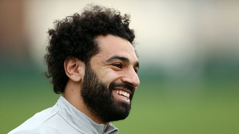 Mohamed Salah during a Liverpool training session on April 9, 2018