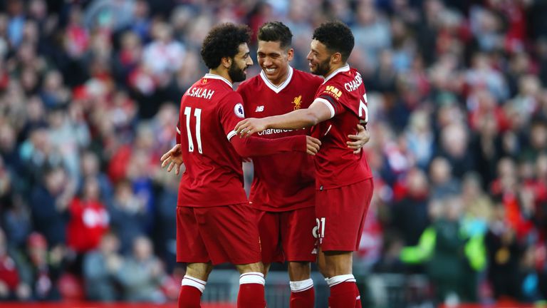 Mo Salah during the Premier League match between Liverpool and AFC Bournemouth at Anfield on April 14, 2018 in Liverpool, England.