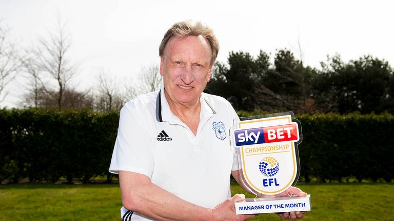 Neil Warnock is awarded with the Sky Bet Championship Manager of the Month award