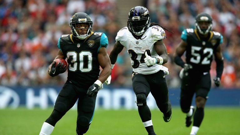 during the NFL International Series match between Baltimore Ravens and Jacksonville Jaguars at Wembley Stadium on September 24, 2017 in London, England.