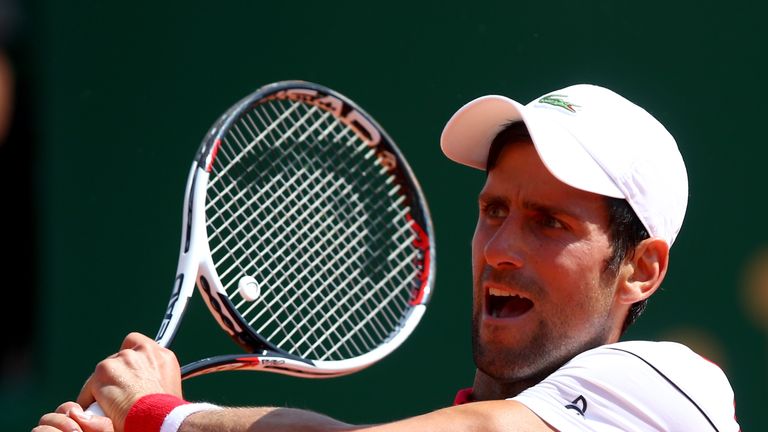 Novak Djokovic plays a backhand return during his Men's Singles match against Borna Coric at the 2018 Monte-Carlo Masters