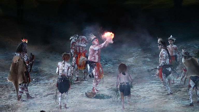 An indigenous smoking ceremony during the festivities in the Cararra Stadium