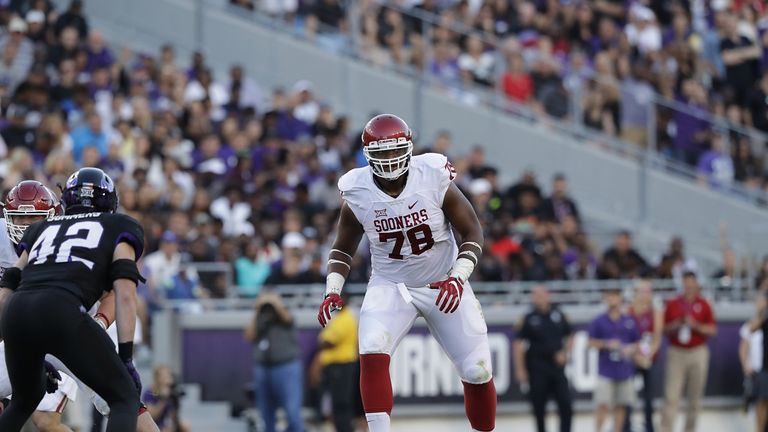 Oklahoma's Orlando Brown Jr in the second half at Amon G. Carter Stadium on October 1, 2016 in Fort Worth, Texas.