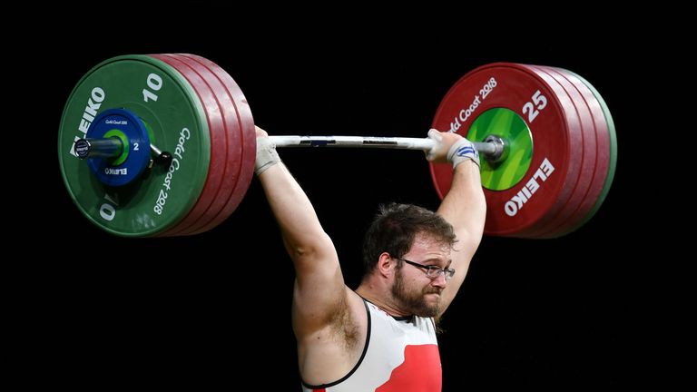 : Owen Boxall of England competes in the Men's 105kg Final during the Weightlifting on day five of the Gold Coast 2018 Commonwealth Games at Carrara Sports and Leisure Centre on April 9, 2018 on the Gold Coast, Australia. 