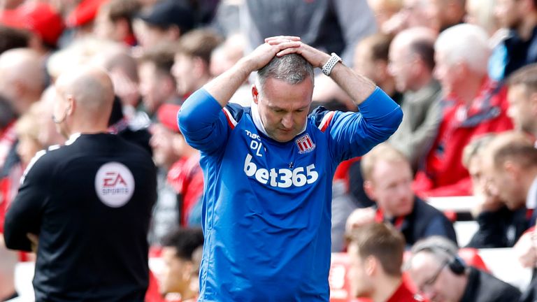 Stoke City manager Paul Lambert during the Premier League match at Anfield