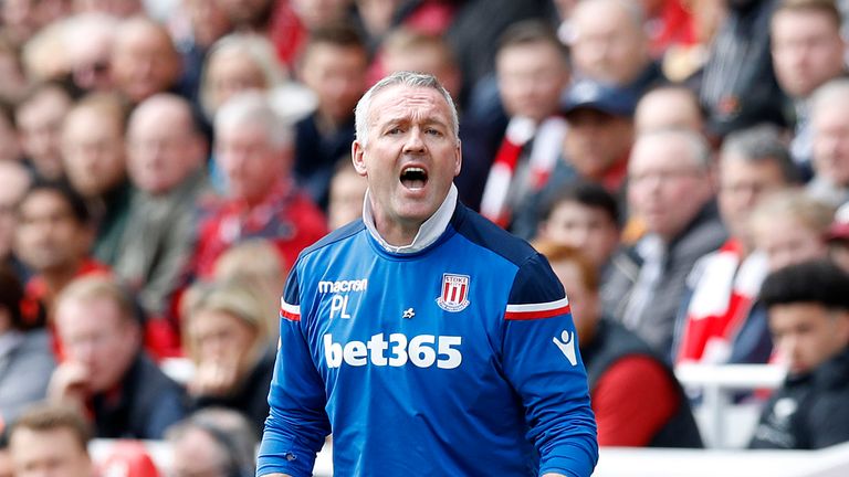 Stoke City manager Paul Lambert during the Premier League match at Anfield