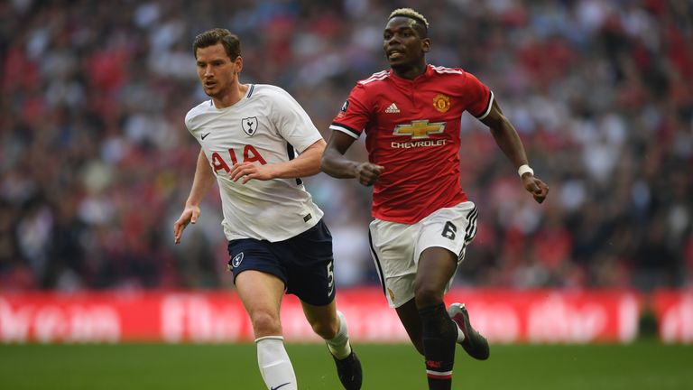 Jan Vertonghen and Paul Pogba Manchester United v Tottenham FA Cup semi-final