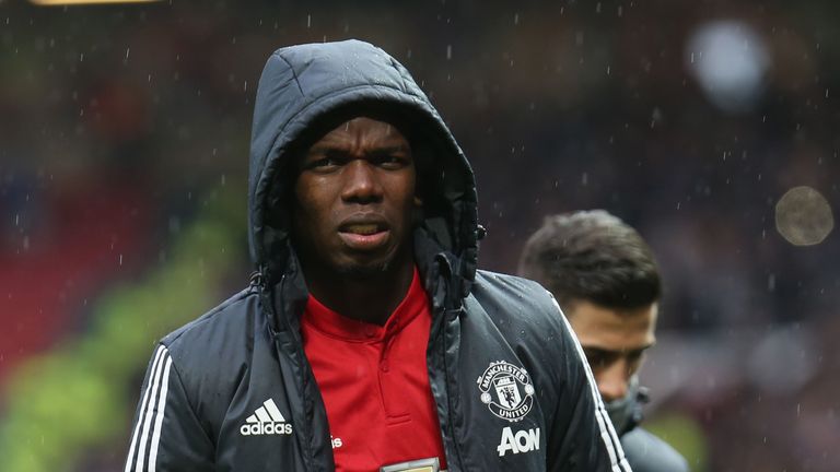 Paul Pogba leaves the pitch after the 1-0 home defeat to West Bromwich Albion at Old Trafford on April 15, 2018