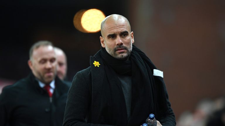 Pep Guardiola during the Premier League match between Stoke City and Manchester City
