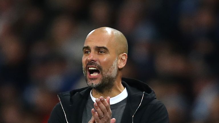  during the Premier League Pep Guardiola during match between Manchester City and Leicester City at Etihad Stadium on February 10, 2018 