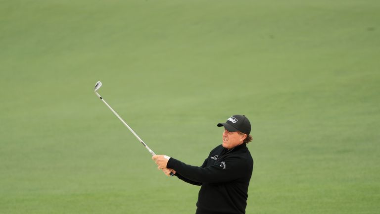 Phil Mickelson during the final round of the 2018 Masters Tournament at Augusta National Golf Club