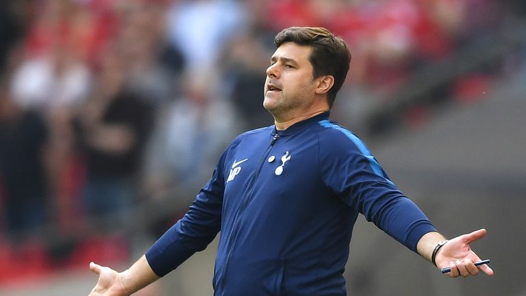 Mauricio Pochettino during The Emirates FA Cup Semi Final match between Manchester United and Tottenham Hotspur at Wembley Stadium on April 21, 2018 in London, England.