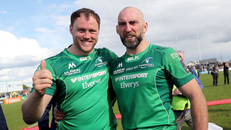 Guinness PRO14, Sportsground, Galway 28/4/2018.Connacht vs Leinster.Connacht's John Muldoon celebrates with Eoin McKeon.Mandatory Credit ..INPHO/Dan Sheridan