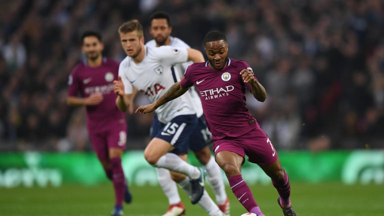  during the Premier League match between Tottenham Hotspur and Manchester City at Wembley Stadium on April 14, 2018 in London, England.