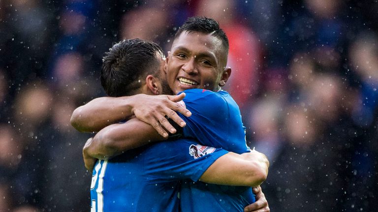 Rangers’ Alfredo Morelos celebrates his goal