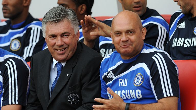 Chelsea manager Carlo Ancelotti with assistant manager Ray Wilkins prior to kick-off at the Stadium of Light in August, 2009