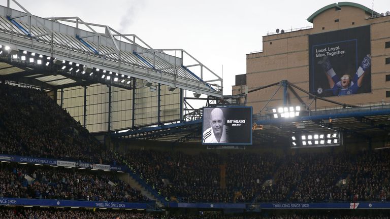 Stamford Bridge pays tribute to the late Ray Wilkins, formerly captain of Chelsea 