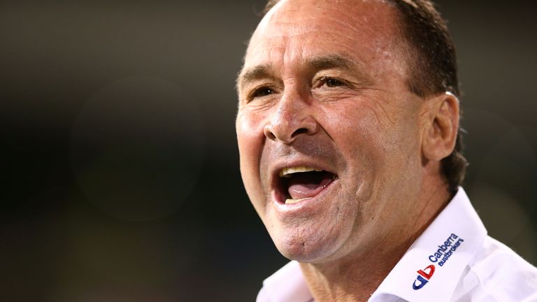 during the round five NRL match between the Canberra Raiders and the Canterbury Bulldogs at GIO Stadium on April 5, 2018 in Canberra, Australia.