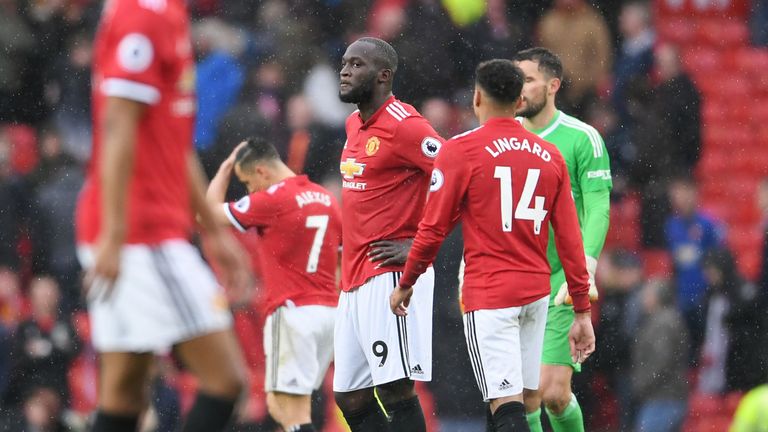 Romelu Lukaku looks dejected after the 1-0 loss to West Bromwich Albion at Old Trafford