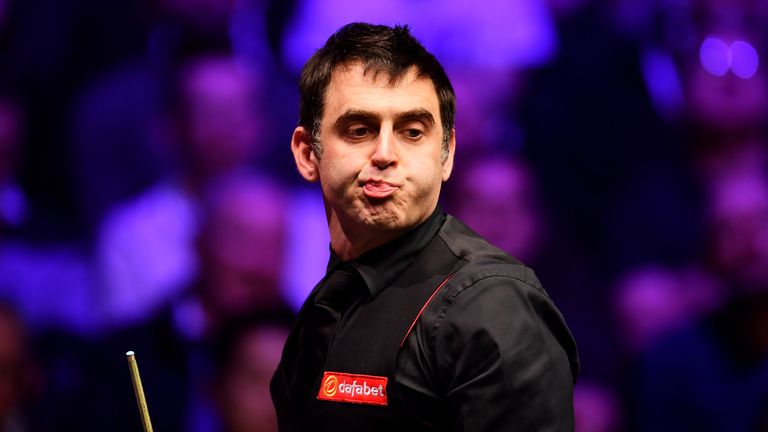 Ronnie O'Sullivan of England reacts during his match against Mark Allen of Northern Ireland during The Dafabet Masters on Day Five at Alexandra Palace on January 18, 2018 in London, England