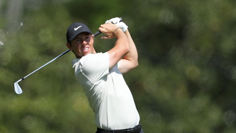 AUGUSTA, GA - APRIL 06: Rory McIlroy of Northern Ireland plays his second shot on the fifth hole during the second round of the 2018 Masters Tournament at Augusta National Golf Club on April 6, 2018 in Augusta, Georgia.