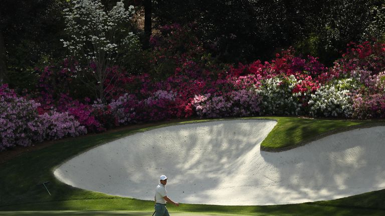 Rory McIlroy during a practice round prior to the start of the 2018 Masters Tournament at Augusta National Golf Club 